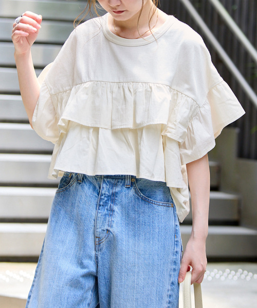 B.C STOCK（ベーセーストック） tシャツ 半袖 ウォッシャブル / フリル