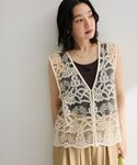 ベスト ジレ レース刺繍ベスト レディースの詳細画像1
