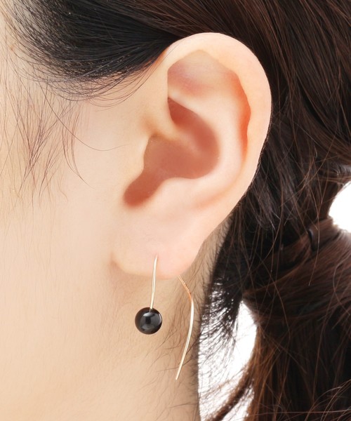 COCOSHNIK（ココシュニック） ピアス K10オニキス S字フックピアス(小