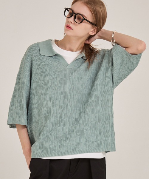 EMMA CLOTHES（エマクローズ） ポロシャツ ジャガードスキッパールーズ