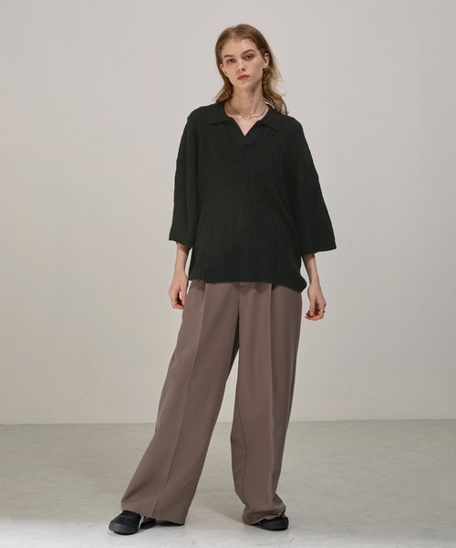 tozaou ジャガード ニットポロシャツ EMMA CLOTHES ポロシャツ ジャガードスキッパールーズニット