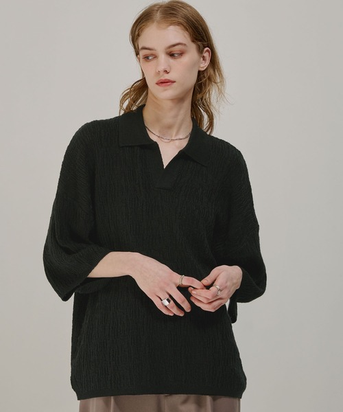 EMMA CLOTHES ポロシャツ ジャガードスキッパールーズニット