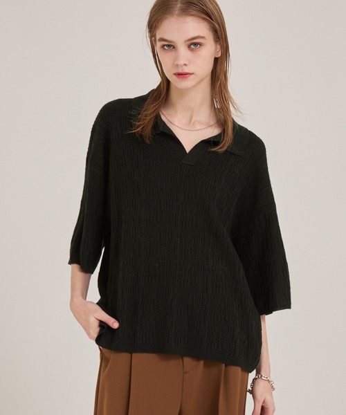 EMMA CLOTHES（エマクローズ） ポロシャツ 半袖 ジャガードスキッパー