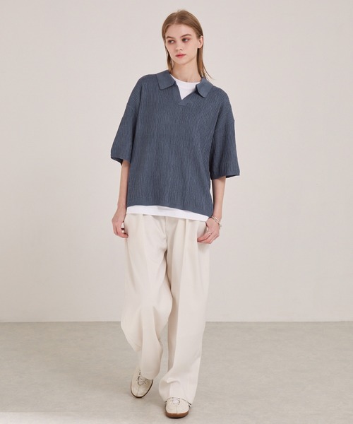 EMMA CLOTHES（エマクローズ） ポロシャツ ジャガードスキッパールーズ