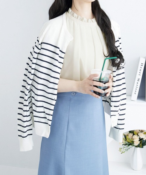 tシャツ ウールジャージ衿タックフリルブラウス レディース Viola e ブラウス シャツ フリル衿シフォンタックブラウス（半袖