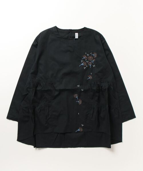 ブラウス シャツ EMAGO 花刺繍ティアードチュニック レディース Emago ブラウス シャツ EMAGO 花刺繍ティアードチュニック