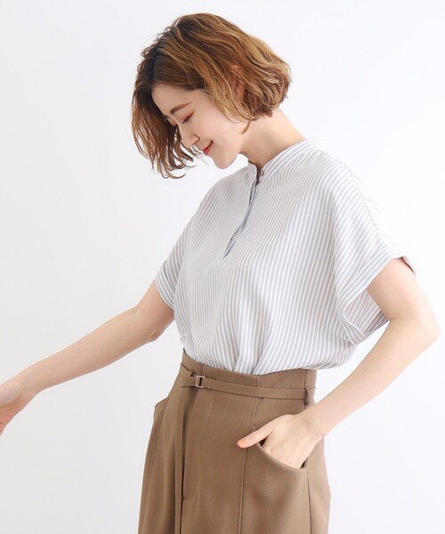 ブラウス シャツ ストライプフレアスリーブブラウス「接触冷感」 レディース 接触冷感】さらっと涼感フレアスリーブブラウス - ベルーナ【公式】