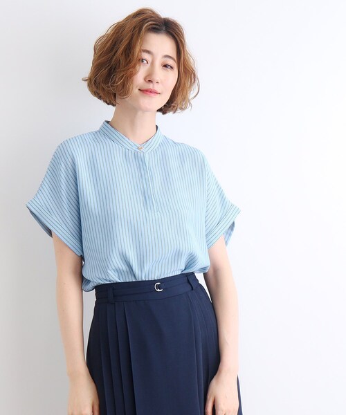 ブラウス シャツ ストライプフレアスリーブブラウス「接触冷感」 レディース 接触冷感】さらっと涼感フレアスリーブブラウス - ベルーナ【公式】