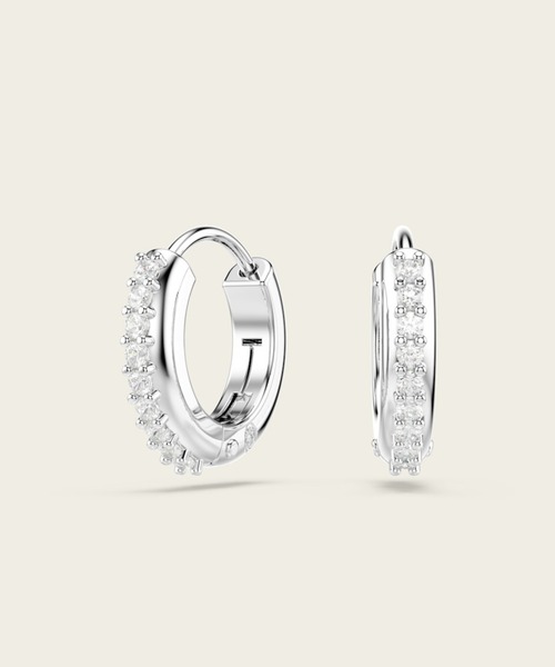 【SWAROVSKI】Matrix フープピアス ラウンドカット Matrix フープピアス, ラウンドカット, ホワイト, ロジウム