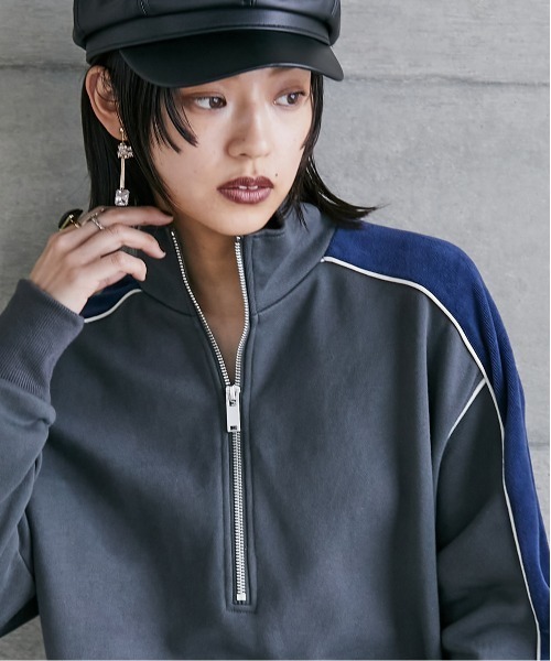 GEVS. トレーナー スウェット 異素材使いハイネックカットソー