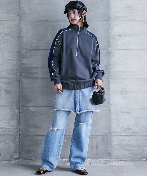 GEVS. トレーナー スウェット 異素材使いハイネックカットソー