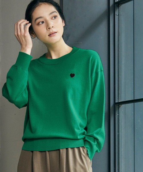 ELFRANK ニット セーター 「新色追加」ワンポイントハート刺繍ニット