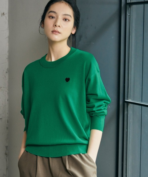 ELFRANK ニット セーター 「新色追加」ワンポイントハート刺繍ニット