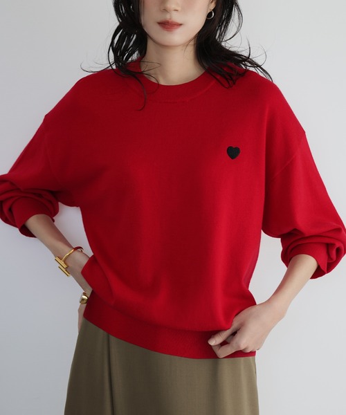 ELFRANK ニット セーター 「新色追加」ワンポイントハート刺繍ニット