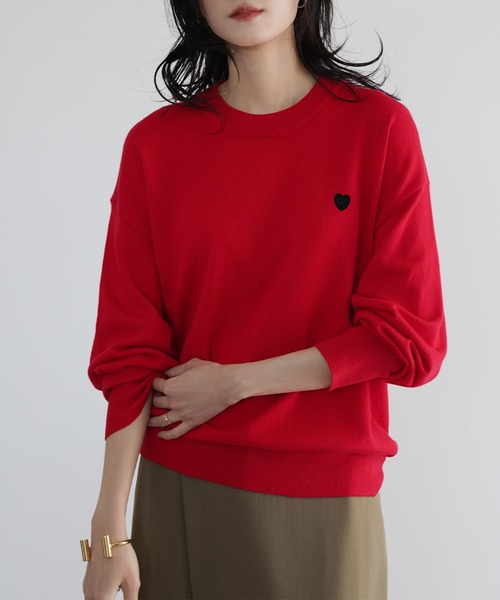 ELFRANK ニット セーター 「新色追加」ワンポイントハート刺繍ニット