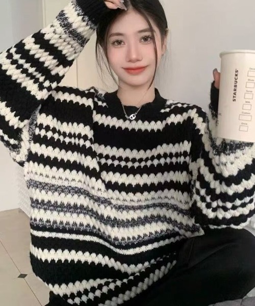 boohoo ストライプニット 関税送料込み 畦編みドライバーズニット/ジップアップニット｜メンズ