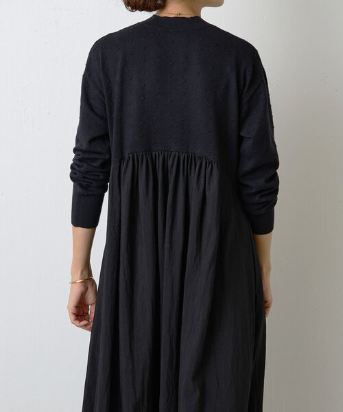 BEARDSLEY ワンピース ドットニットコンビギャザーワンピース 