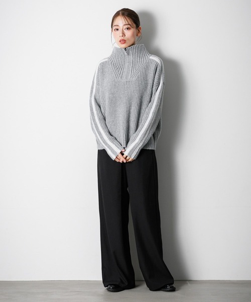 LAKOLE（ラコレ） ポロシャツ ポロ ハーフZIPラインニットプルオーバー