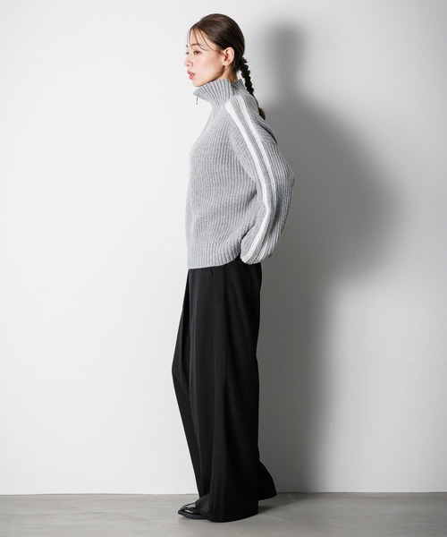 LAKOLE（ラコレ） ポロシャツ ポロ ハーフZIPラインニットプルオーバー