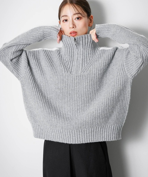 LAKOLE（ラコレ） ポロシャツ ポロ ハーフZIPラインニットプルオーバー