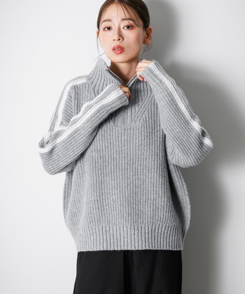 LAKOLE（ラコレ） ポロシャツ ポロ ハーフZIPラインニットプルオーバー