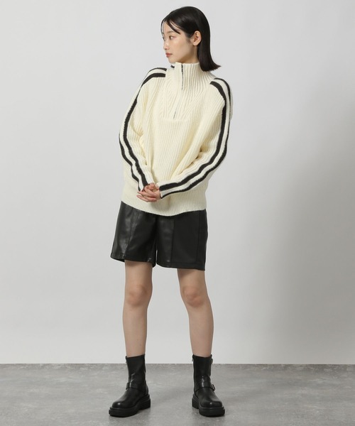 LAKOLE（ラコレ） ポロシャツ ポロ ハーフZIPラインニットプルオーバー