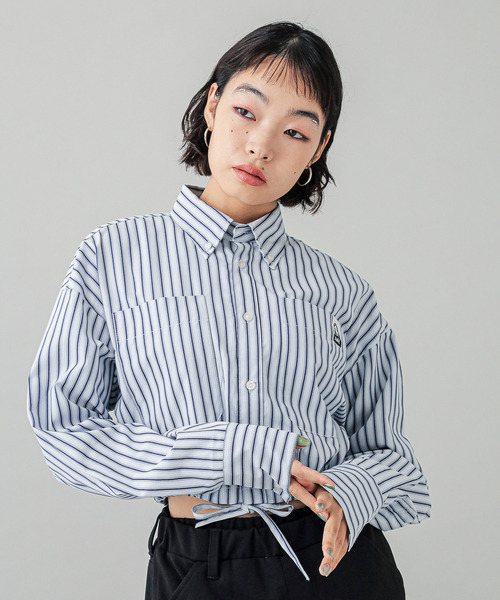 ブラウス シャツ FACE LABEL CROPPED L/S SHIRT レディース