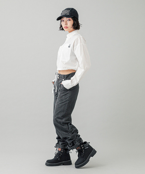 ブラウス シャツ FACE LABEL CROPPED L/S SHIRT レディース X-girl ブラウス シャツ FACE LABEL CROPPED L/S SHIRT
