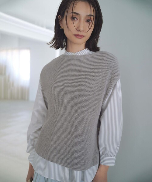 ベスト ジレ 「洗える」Linen Cotton Vest  ニット ベスト レディース