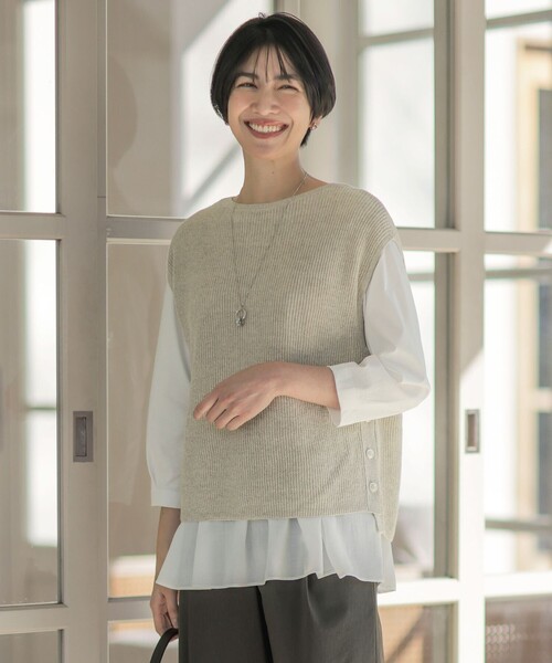 ベスト ジレ 「洗える」Linen Cotton Vest  ニット ベスト レディース J.PRESS ベスト ジレ 「洗える」Linen Cotton Vest ニット