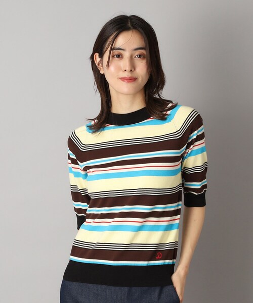 【洗える】マルチボーダーハーフスリーブニット DRESSTERIOR ニット セーター 「洗える」マルチボーダーハーフ