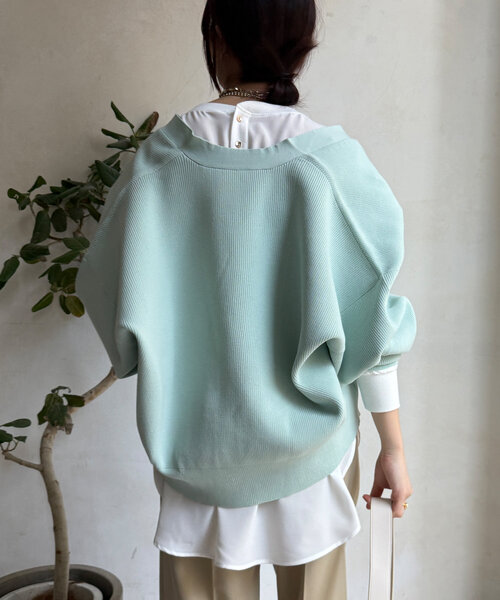 DouDou 袖リブバックボタンジョーゼットプルオーバー シーズンレスに着られる】袖リブバックボタンジョーゼットプル