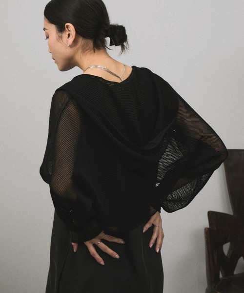 SALON adam et rope' カーディガン シアーメッシュフードボレロ