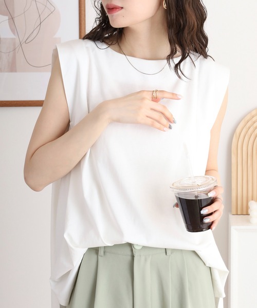 atONE（アットワン） スマホショルダー tシャツ 肩タックノースリーブ