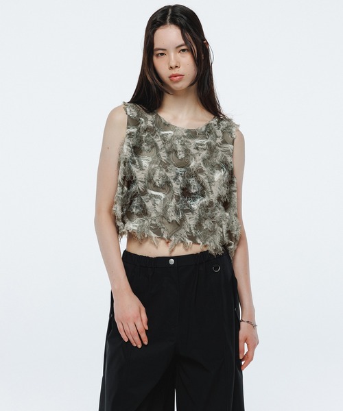 【極美品】アダムエロペ ADAM ET ROPE' フリンジ プリントトップス ADAM ET ROPE' tシャツ フリンジプリントトップス レディース