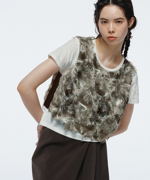 ADAM ET ROPE' tシャツ フリンジプリントトップス レディース