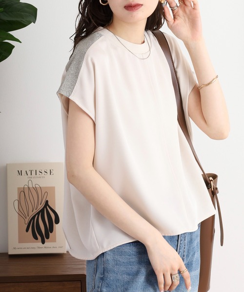 tシャツ EGLANTINE ラメ使いフレンチスリーブトップス レディース