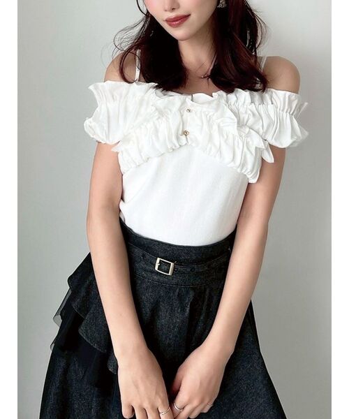 tシャツ ボリュームフリルドッキングカットトップス レディース