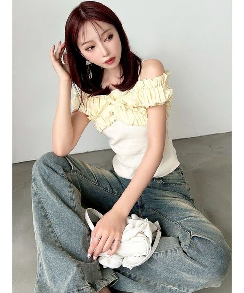 tシャツ ボリュームフリルドッキングカットトップス レディース RESEXXY tシャツ ボリュームフリルドッキングカットトップス