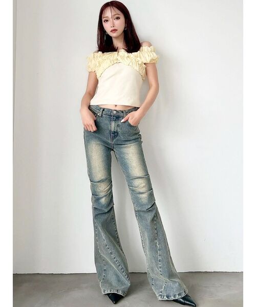 tシャツ ボリュームフリルドッキングカットトップス レディース RESEXXY tシャツ ボリュームフリルドッキングカットトップス
