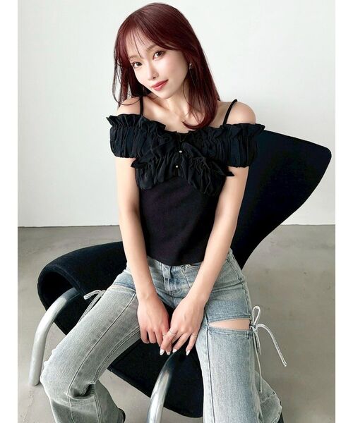ボリュームフリルドッキングカットトップス RESEXXY リゼクシー RESEXXY tシャツ ボリュームフリルドッキングカットトップス