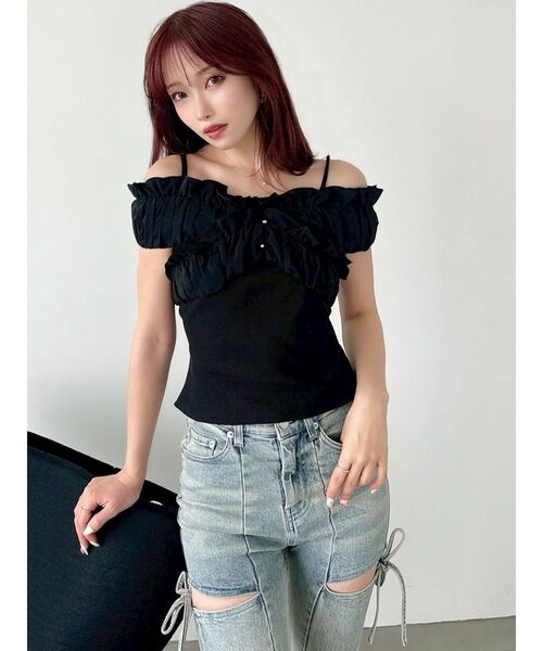 tシャツ ボリュームフリルドッキングカットトップス レディース RESEXXY tシャツ ボリュームフリルドッキングカットトップス