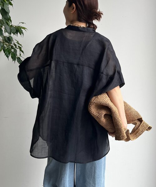 Du Tango／定価2万円 フレンチスリーブリネンシャツ シアーリネン100% Du Tango／定価2万円 フレンチスリーブリネンシャツ