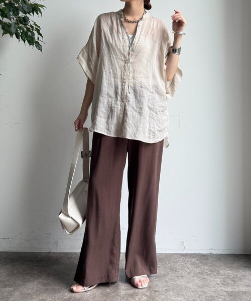Du Tango／定価2万円 フレンチスリーブリネンシャツ シアーリネン100% Du Tango／定価2万円 フレンチスリーブリネンシャツ