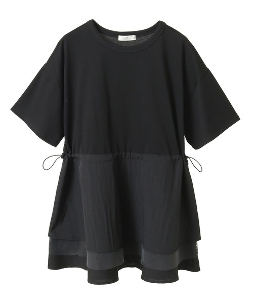 未使用タグ付✨ビアズリー　レースチュニック　ロンT 異素材　ドッキング　フレア AsRiRe tシャツ 2タイプ展開 リボン付き 異素材ドッキングレース