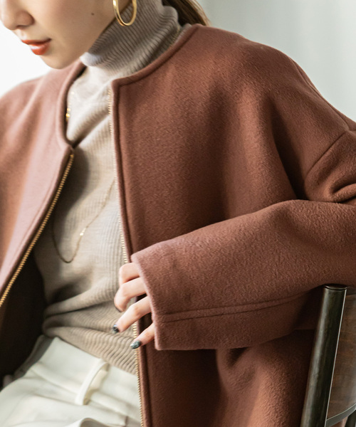 美品Nobleノーブル　カラーレスジップショートコート　ブラウン　36 追加》MTRカラーレスジップショートコート | ノーブル(Noble) | マルイ