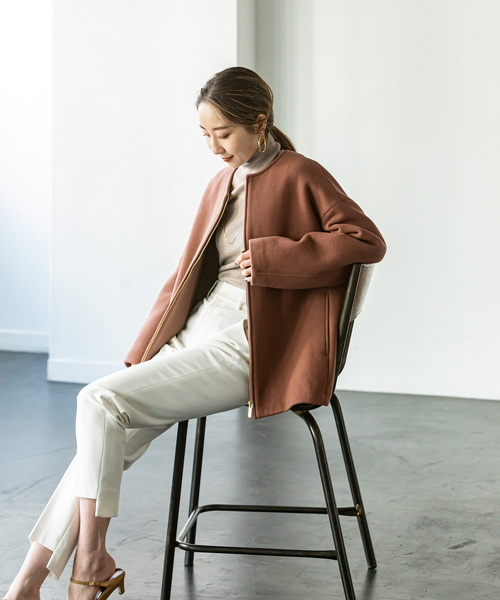 NOBLE（ノーブル） ノーカラーコート 36 ウッド レディース : ZOZOTOWN