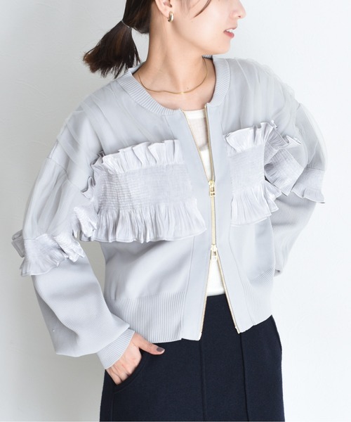 Eimee Law アシンメトリー　切替配色　布帛ブルゾン　ニット　Mサイズ 配色ラインランダムリブニット Eimee Law│Eimee Law & LHELBIE