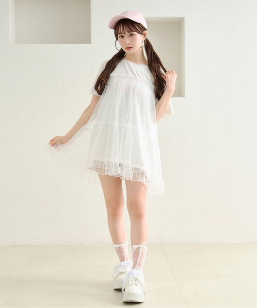 ワンピース 「あかちゃすコラボアイテム」チュールTシャツワンピース
