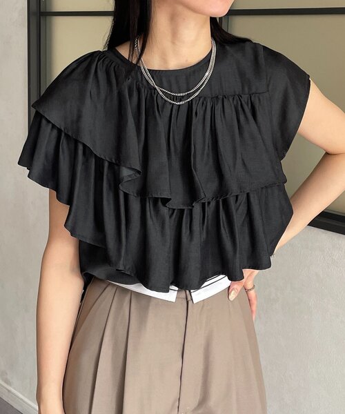 Thevon（ゼヴォン） ブラウス シャツ アシメラッフルフリルブラウス